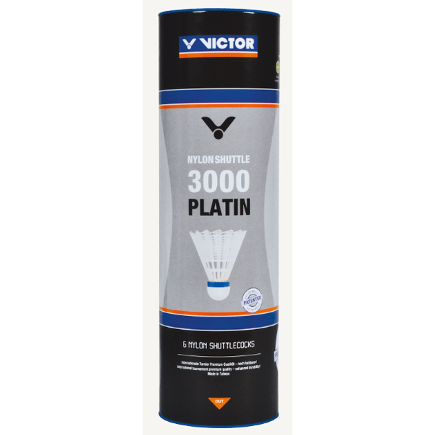 VICTOR NYLON SHUTTLE 3000 PLATIN 6PC TUBE MEDIUM SPEED WHITE - Smash Pro